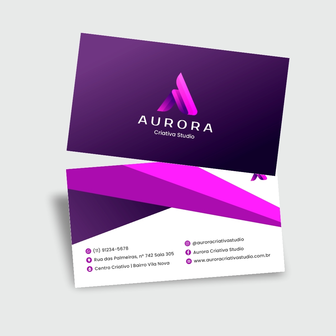 Cartões de visita Aurora, frente e verso