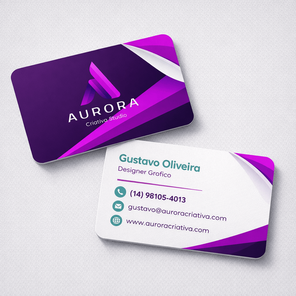 Cartões de visita Aurora apresentados em perspectiva